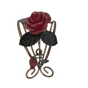 Wall Decor Metal Wrought Iron Wall Shelf Red Rose Floral Scrollwork Shabby Chic